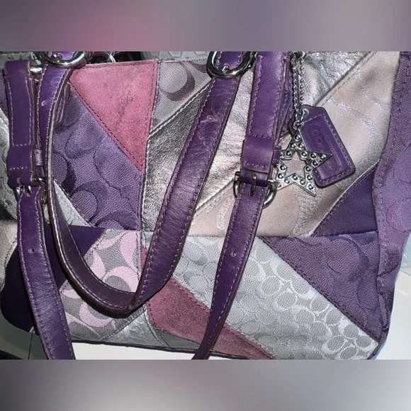 COACH Purple Chevron Patchwork Bag #F17614 - Picture 10 of 11